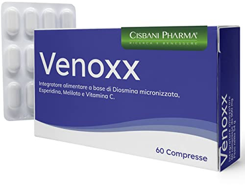 CISBANI PHARMA Venoxx - Integratore a base di Diosmina, Esperidina e Meliloto per la Circolazione Venosa, Ideale per Gambe Gonfie - con Vitamina C - Alto dosaggio - 60 Compresse