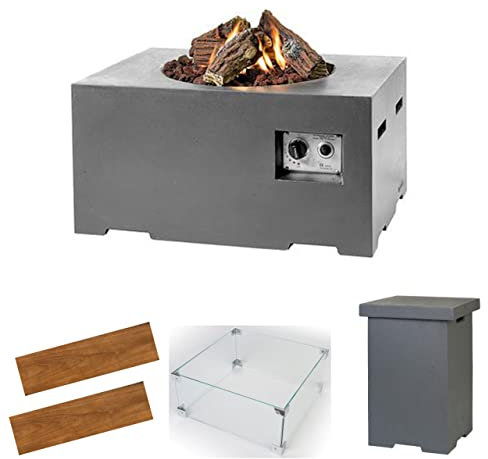 Happy Cocooning Mania Feuertisch Komplettset 12 kW rechteckig klein 80x60x40 cm Beton-Optik grau