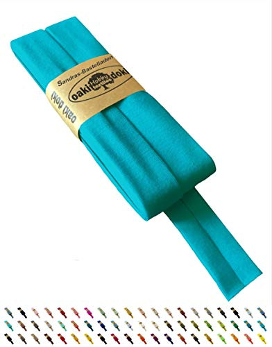 Sandras-Bastelladen Oaki Doki Schrägband/Einfassband Tricot de Luxe Jersey gefalzt 3m x 20mm 475-Helltürkis