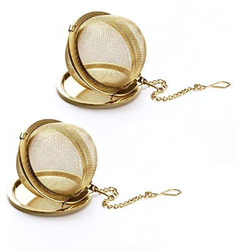 Tea Infuser - Stainless Steel Mesh Tea Ball, Premium Tea Infusers for Loose Tea, Tea Filter Strainers Interval Diffuser with Extended Chain Hook for Brew Tea and Spices & Seasonings (2pcs)