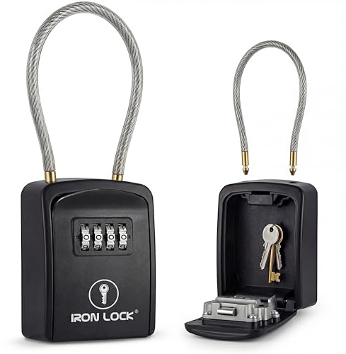 Iron Lock - Cable Shackle Portable Key Lock Box for Keys 4 Digit Combination lockbox Indoor Outdoor Waterproof A B Switch with Resettable Code House Spare Keys Hide a Key Lock Box A/B Switch
