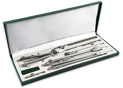 caihuashopping Zirkel 9-teiliger mathematisches Geometrie-Werkzeug Set Scale Set Zeichnung Zeichnung Werkzeugsatz mit Aufbewahrungskoffer Home Schulbedarf Geometriezirkel