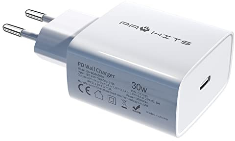 PAWHITS Chargeur USB C 30W PD 3.0 Adaptateur Secteur Rapide Compatible avec iPhone 16/15/14 Mini/13/12/11/XR/X/XS/8 Plus/iPad/Airpods