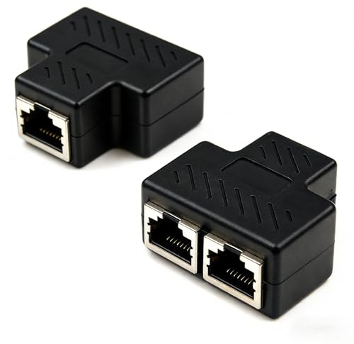 (Pack of 2) RJ45 1 to 2 Way Dual Ethernet Network LAN Female F Cable Joiner Coupler Connector Adapter Extender CAT6 CAT5e CAT5