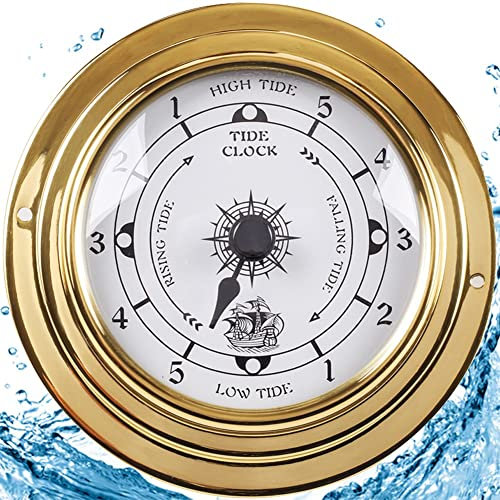 Baromètre Thermomètre Hygromètre Station Météo, Boîtier en Laiton 3.8in 98mm Horloge Marée Horloge Prévisions Météo Accessoire Bateau, Aucune Pile Nécessaire, pour Bureaux Jardin Intérieur Extérieur(