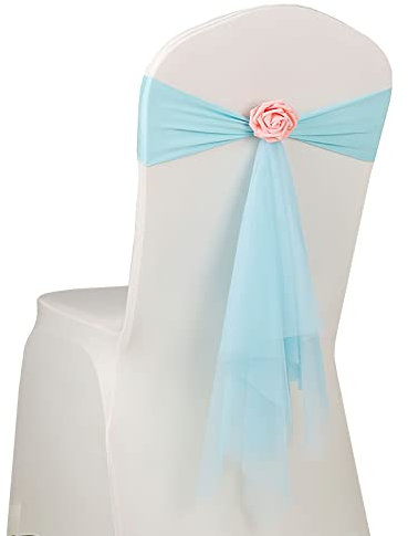 Stolsbågar rosetter Stolsband Slipsar, spandex stolsbåge med rosenkula Konstgjorda bröllopsstolsbågar Bröllopsstol fluga Stol Cover Band Party,Light blue,20PCS