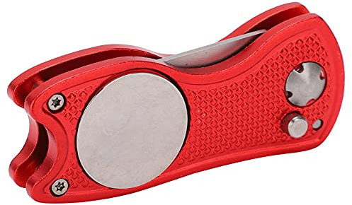 Yuecoom Faltbare Golf-Pitchfork aus Edelstahl mit magnetischem Knopf, ergonomischer Design-Griff Golf Green Fork Divot-Reparaturwerkzeug, Golf Divot-Putting-Gabel für Golfliebhaber(rot)