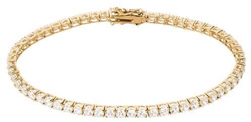 Ardeo Aurum Damen Armband aus 375 Gold Gelbgold mit Zirkonia Tennisarmband 3,0 mm Breite und 19 cm Länge mit Sicherheitsverschluss