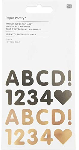 Rico Design Stickerblock Alphabet Schwarz Gold Aufkleber Papier FSC Zertifiziert Ganzjährig Selbstklebend