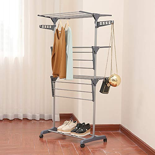 THINFAR Tendedero Secador de Ropa Tendedero Plegable Alas Laterales de 3 Niveles (Gris)