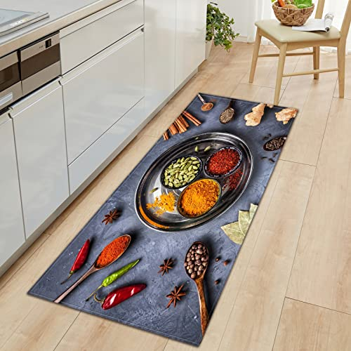 TFLABS Komfort Küchenläufer Gewürze & Löffel rutschfeste Küchenteppich, Gummirücken Küchenmatte Teppichläufer für Esszimmer, Küche, Flur 60 x 120cm