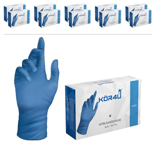kör4u Nitrilhandschuhe 1000 Stück, puder-/latexfrei Blau L lebensmittelecht