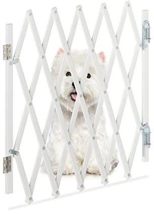 Relaxdays Cancelletto di Sicurezza per Cani, Barriera Porte e Scale, Allungabile 96 cm, Alto 48,5-60 cm, bambù, Bianco