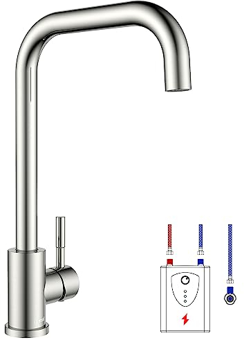 Ulytid Wasserhahn Küche Niederdruck, Spültischarmatur Küche Armatur aus Edelstahl, 360° Schwenkbar Einhebel Küchenarmatur für Boiler oder Untertischgeräte Einfache Installation, Gebürstetes Nickel