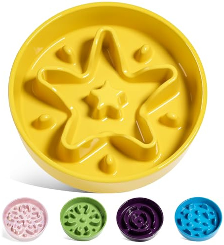 LE TAUCI Ciotole per cani di piccola taglia in ceramica con alimentazione lenta, piatto per cibo per cani e gatti di piccola taglia, colore giallo stella, S-350 ml
