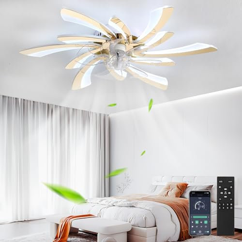 Fachae 78CM Ceiling Fans with Lights Memory 6 Speed Reversible Living Room Fan Light Ceiling with Remote and APP Dimmable Silent Light Fan Ceiling Modern Creative Bedroom Lounge-Gold