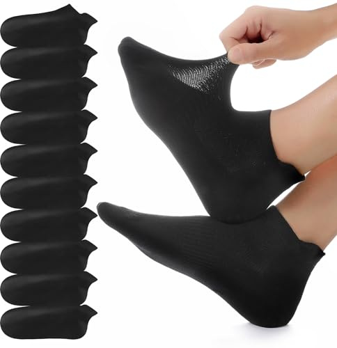 YouShow 10 Paia Calzini Sportive Uomo Donna Cotone Corti Corsa Calze Caviglia Atletici Traspirante Nero 39-42