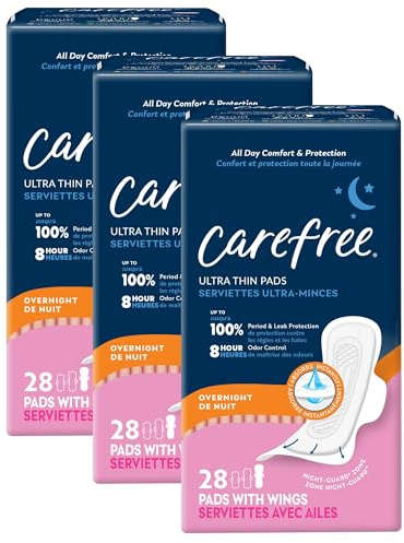 Carefree Ultra Thin Overnight with Wings 28 Count (Pack of 3)