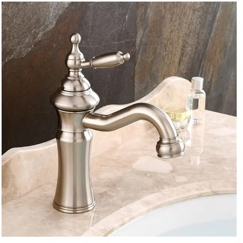 Grifo de Lavabo, Grifo de Fregadero, Cepillo de Níquel, Placa de Armadura de Agujero de Mango Único, Lavado Retro, Grifo Mixto de Frío Y Calor, BLPOTA, Nickle brushed,