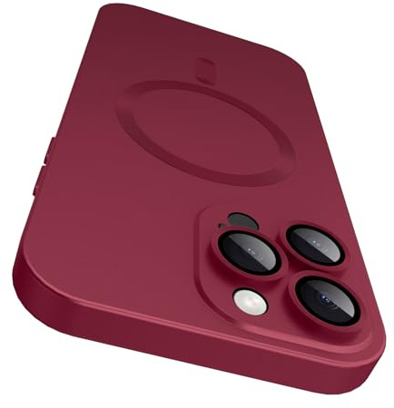 VCGFJD Magnetic for iPhone 15 Pro Max Case with Camera Lens Protector [Compatible with Magnetic], Matte Metallic Lustre Slim Soft TPU Bumper Shockproof Phone Case for iPhone 15 Pro Max 6.7 - Wine Red