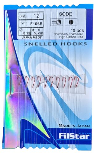 PRO FILSTAR Rotes Angelhaken Set mit Vorfach 10 STK, N12, Mono Angelschnur | 50cm,DIA 0,12mm - Schleien & Weißfische Gebundene Haken - Fishing Hook - Vorfachschnur - Monofiler Vorfächer - Sport Set