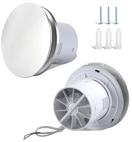 Qivine Aspiratore Bagno 100mm, Silenzioso & Potente Ventola Aspirazione Bagno ≤34 dB & 95 m³/h, IPX4 Estrattore Risparmio per Bagno, WC, Cucina, Ufficio, Serra, Garage