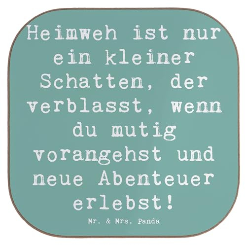 Mr. & Mrs. Panda Untersetzer für Gläser Spruch Heimweh überwinden Abenteuer erleben - Geschenk, Geborgenheit, Trostspender, Trost, trösten, Tischuntersetzer, inspirierend, Unterstützung, Zuversicht