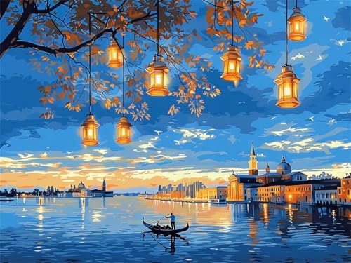 Malen Nach Zahlen Strand Stadt, Malen Nach Zahlen Bastelset Erwachsene, DIY Paint by Numbers mit Pinseln und Acrylfarben Handgemalt Ölgemälde Set,Home Decor Mädchen Geschenk,Ohne Rahmen 70x95cm G4-366