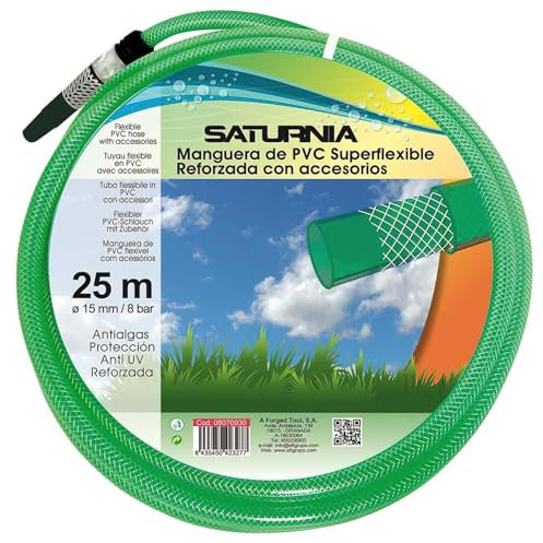 Tubo in lattice rinforzato da 15 mm. - 5/8 rotolo 25 metri con raccordi tubo da giardino, tubo irrigazione, tubo rinforzato,