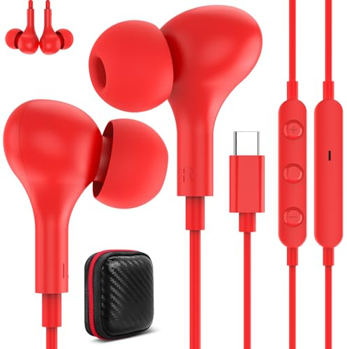USB C Kopfhörer für Galaxy A55 A35 A17 A26 A16 5G Samsung A57 A37 S26 Mi 17 | Magnetisch Headset In Ear Typ C Ohrstöpsel mit Kabel Mikrofon,Kopfhörer USB C Anschluss für iPhone 17 16 Pixel 10 9 iPad mini
