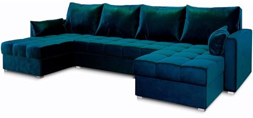 Masseno Ecksofa NAKO mit Schlaffunktion U-Form, Sofa mit Bettkasten, Wohnzimmersofa, Couch, Soffa, Bettsofa, Couchgarnitur- Blau, Kronos 09