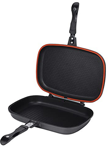 Asixxsix Padella Alla Griglia a Doppio Lato, Padella Portatile Antiaderente in Alluminio per Uova e Panini, Piccola Padella per Frittata con Griglia in Ghisa con Manico Antiscottatura