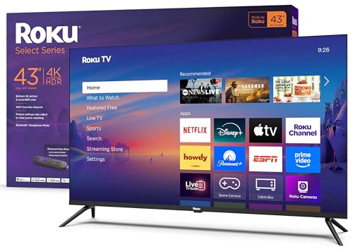 Roku Smart TV 2025 – 43-Inch Select Series, 4K HDR TV – RokuTV with Enhanced Voice Remote – Flat Screen LED Television with Wi-Fi for Streaming Live Local News, Sports, Family Entertainment