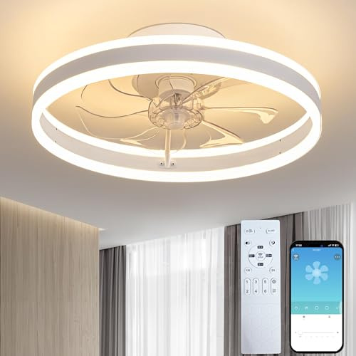 40CM Ceiling Fans with Lights and Remote – Fully Assembled, 4000lm 3-Colour Dimmable, Smart Quiet Ceiling Fan 6 Speeds Reversible with Timer, Modern Quiet LED Fan Light for Bedroom Living Room White