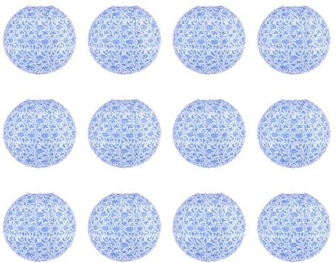 PATIKIL Faroles de papel de 12 pulgadas, 12 faroles decorativos colgantes para fiestas, bodas, cumpleaños, despedidas de soltera, techo, suministros de decoración del hogar, azul y blanco
