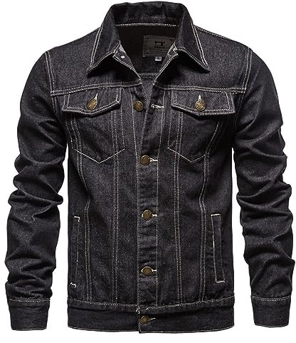Giubbotto Jeans Uomo Estivo, Giubbotto Uomo Primavera, Button Down Slim Fit Tinta Unita Manica Lunga Casual Shacket Jeans Cappotto con Patta Tasca Giubbino Jeans Giacca in Denim