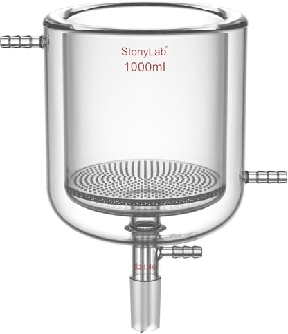 stonylab Embudo Buchner de Vidrio con Camisa y Disco Fritado de 1,5 mm, 1000 ml, Unión 24/40 y Conexión de Manguera de 10 mm para Filtración al Vacío en Laboratorio