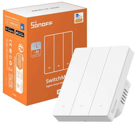 SONOFF Zigbee Smart Light Switch, Erfordert SONOFF Zigbee Hub, Smart Switch, Ohne Nullleiter oder mit Nullleiter, APP Remote Control, Zigbee Switch ZBM5 80-Type,3-fach