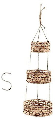 Yardenfun Rattan Hanging Basket Set for Indoor Plant Display, 3-tier Natural Wicker Wall-mounted Flower Pot with Hook, Handwoven Sundries Storage and Decorative Hanging Planter