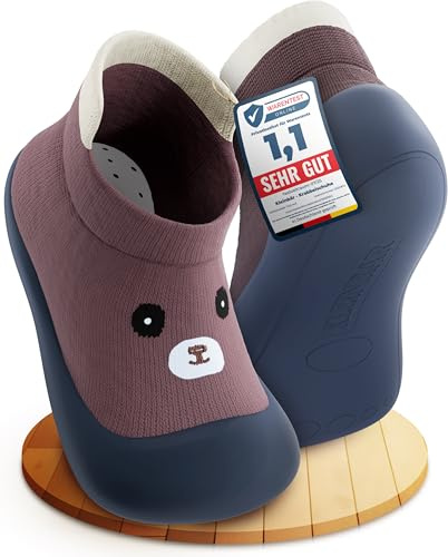 Kleinbär® Krabbelschuhe Kinder [Zehen und Fersenschutz] - Lauflernschuhe für maximale Sicherheit - Hausschuhe Kinder Turnschläppchen Jungen & Mädchen - Kinderhausschuhe Sockenschuhe