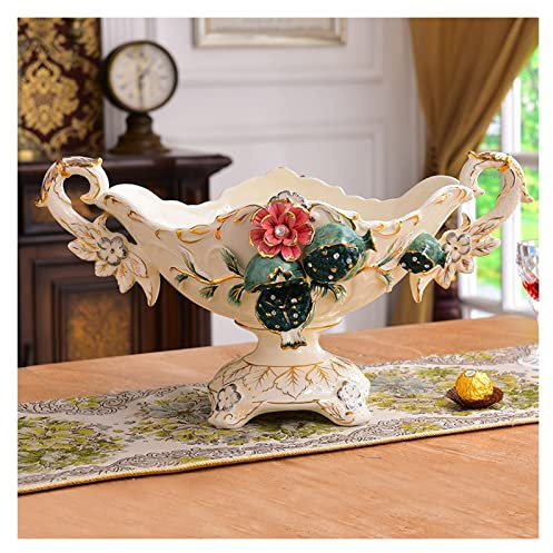 CAFIEDR Assiettes de présentation de Bonbons, Grand Bol à Fruits, Assiette de Fruits secs en céramique Haut de Gamme, Plateau de Service de Bonbons pour collations, déc(Vert)
