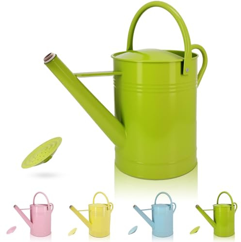 LONGRUN Arrosoir français de 6,5 l avec arroseur de rose, fabriqué en fer galvanisé, vert
