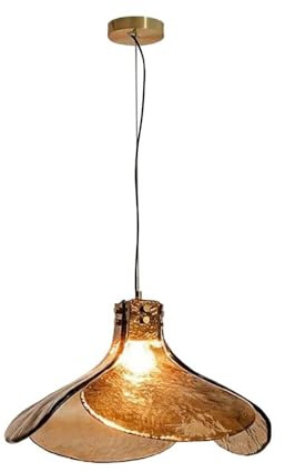 LUOYAOB Modern Artistic Amber Glass Pendant Light Vintage Petal-Edge Shade with Brass Accents Adjustable Height Chandelier Fixture for Dining Room Living Room(Small)