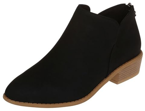 BANGTEUO Womens V Cutout Stacked Heel Ankle Boots Faux Suede Comfortable Back Zipper Pointed Toe Low Heeled Pull On Short Western Boots Autumn Winterback Zipper Dress Casual Work Bootie (Black,8)