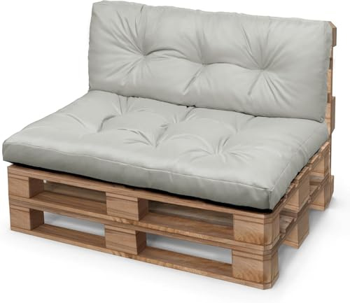 QOEUIUJ Set of 2 Pallet Cushions for Outdoor&Indoor 120x60 120x80 120x100cm Waterproof Sofa Back&Seat Cushion for Garden(Light Grey,80x80+80x40cm)