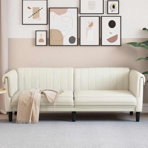 Willood Sofa 3-Sitzer Creme Samt,Polstersofa mit Stützbeinen, Loungesofa Designsofa für Wohnzimmer, Couch Wohnzimmersofa