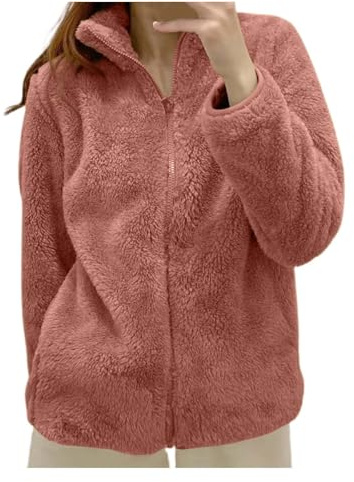 Chaquetas De Mujer Color SóLido Cuello Alto Con Cremallera Polar De Pelo Largo Mantener Caliente Chaqueta Suave Y CóModa ArtíCulos De Moda Casual