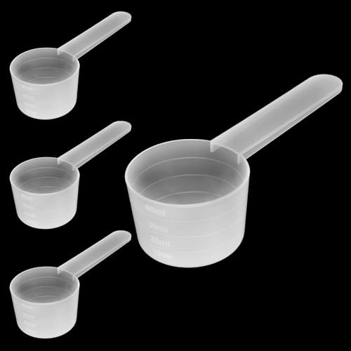 Messlöffel 4 Stück Dosierlöffel Transparent Mit Skala 10ml, 20ml,30ml, 40ml Messlöffel Gramm Dosierlöffel Transparent Scoop Waschmittel Dosierhilfe, Dosier-Löffel 40ml für Waschpulver Protein Pulver
