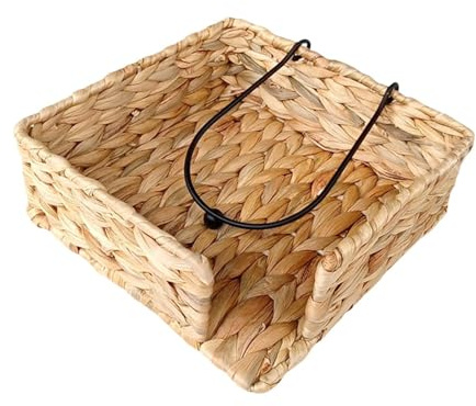 Gcljlmy Servilletero de jacinto de agua, soporte para pañuelos, cesta plana de mimbre para el baño, la encimera o eso, 19 cm x 19 cm x 7 cm