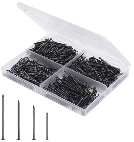 Stahlnägel Set, 200 Stück Nägel Bilder Aufhängen, 4 Größen, 20mm, 25mm, 30mm, 38mm, Nägel Bilder Aufhängen Set, Stahlnägel Für Bilder Für Betonnägel Trockenbau Holznägel Handwerk Und Basteln, Schwarz